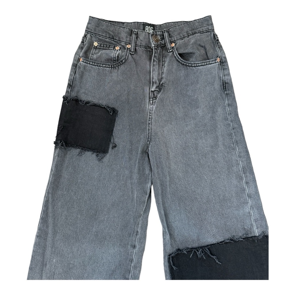 BDG Size 25W 32L Wide Leg Puddle 100% Cotton High Rise Black Patchwork Jeans - Picture 2 of 14